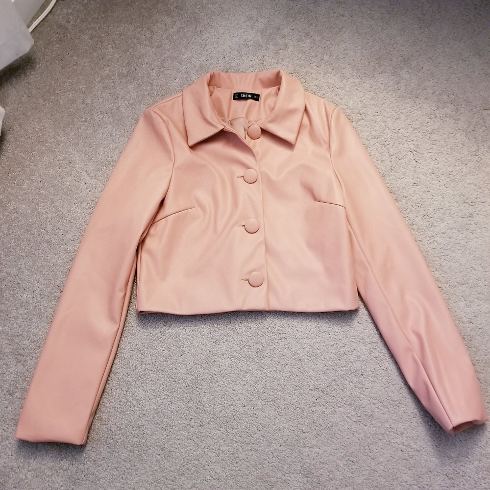 Shein Pink Faux Leather Cropped Jacket XS